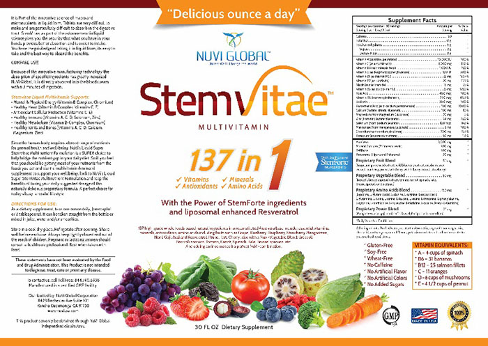 Nuvi Global Corporation Issues Allergy Alert on Undeclared Milk and Soy in StemVitae 30oz Liquid Multivitamin